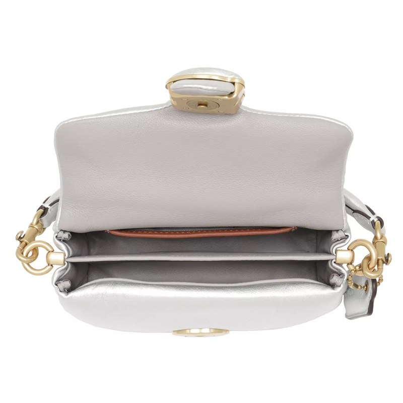Coach Crossbody Bag Metallic Leather Covered C Closure Pillow Tabby Sh B4 Metallic Silver(Image 6)