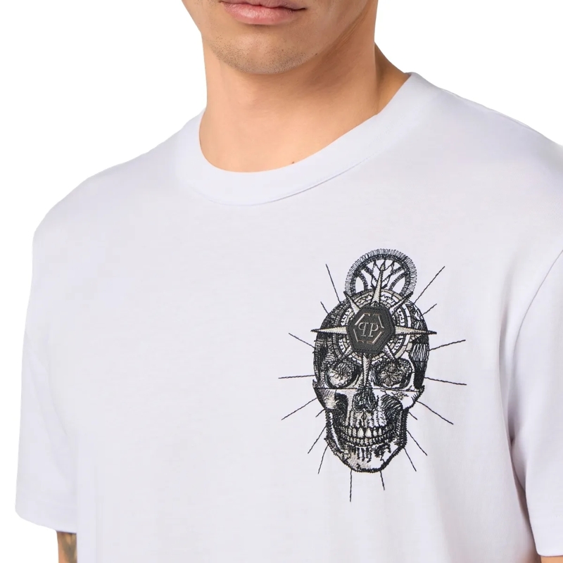Philipp Plein T-Shirt Round Neck T-Shirt Chest Embroidery Skull weiss(Image 5)