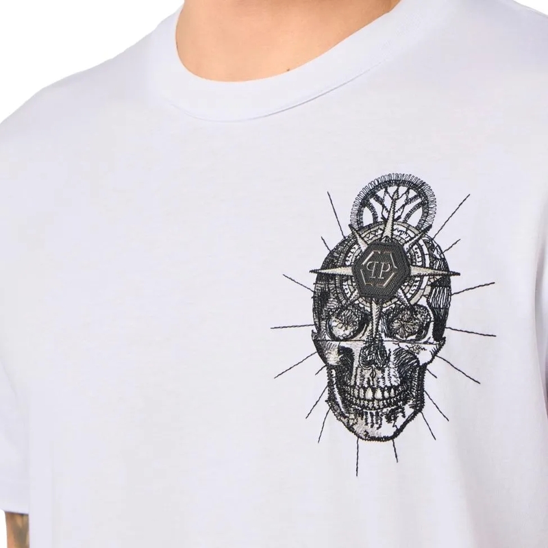 Philipp Plein T-Shirt Round Neck T-Shirt Chest Embroidery Skull weiss(Image 5)