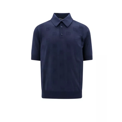 Dolce&Gabbana Silk Polo Shirt With Allover Dg Logo Embroidery Blue 