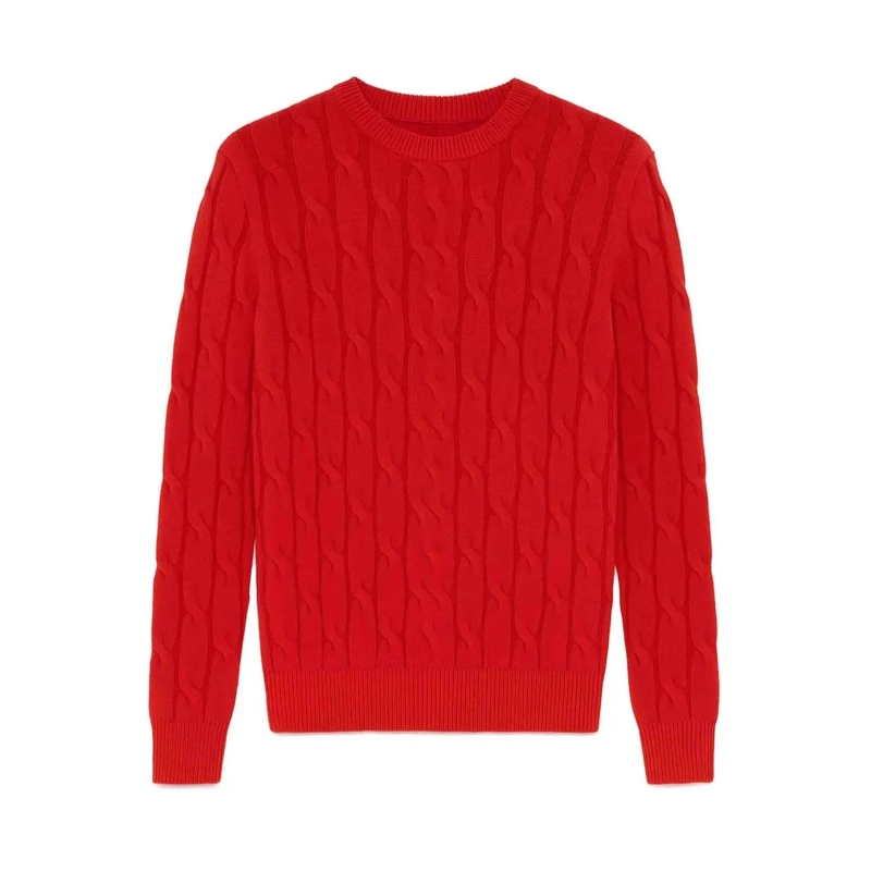 Jacob Cohen Trui Red Cashmere Cable Knit Crew Neck Sweater Red