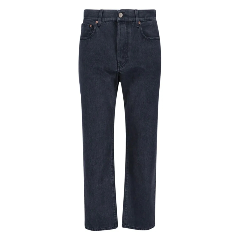 Valentino Garavani Jeans Straight-Leg Black Denim Jeans With Logo Patch Blue