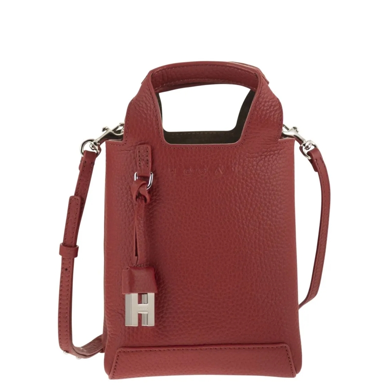 Hogan Tote Mini Hammered Leather Tote Bag Burgundy