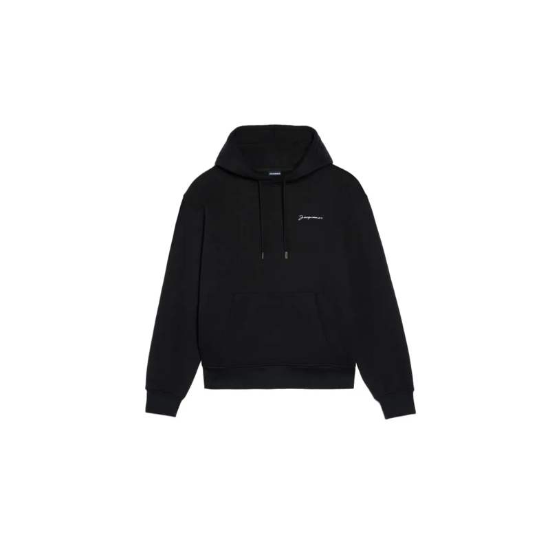 Jacquemus  Embroidered Logo Hoodie With Adjustable Drawstring Black