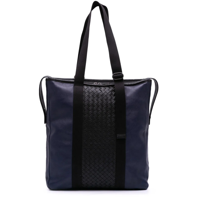 Bottega Veneta Shopper Bicolor Leather Intrecciato Tote blau