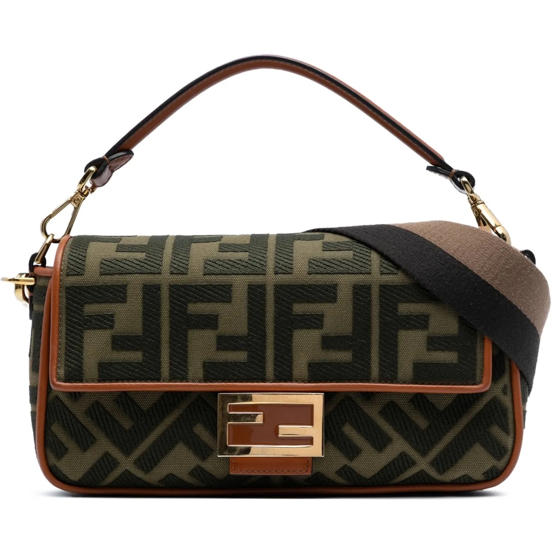 Fendi Schultertasche Zucca Embroidered Canvas Baguette Satchel grün