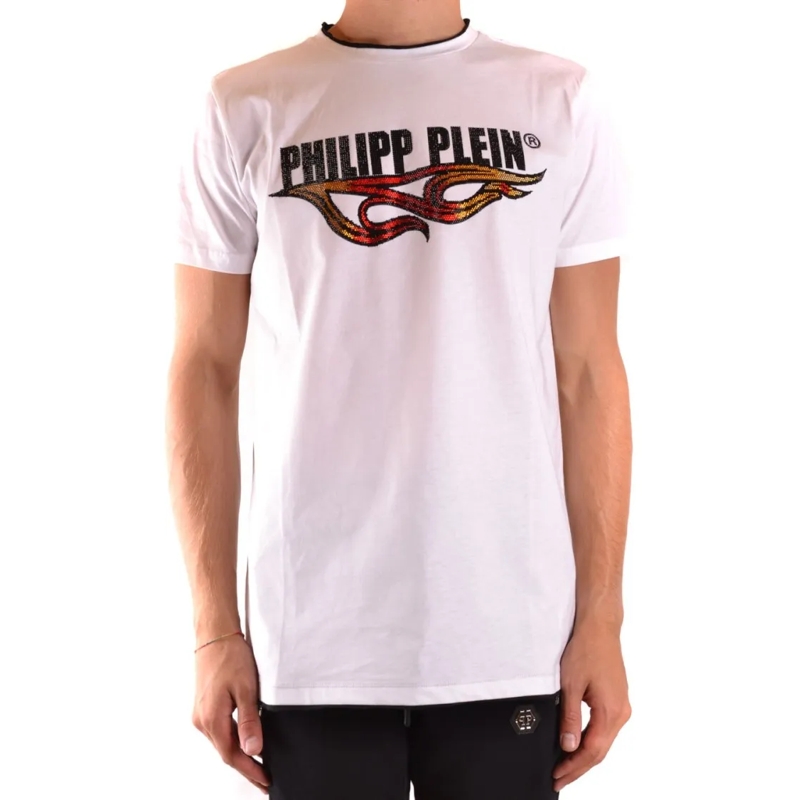 Philipp Plein T-Shirt Graphic White T-Shirt With Flame Motifs Purple