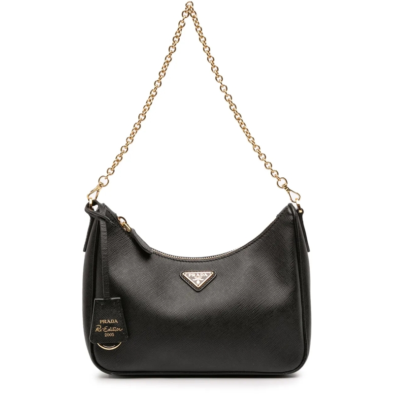 Prada Schultertasche Saffiano Re Edition 2005 Satchel schwarz