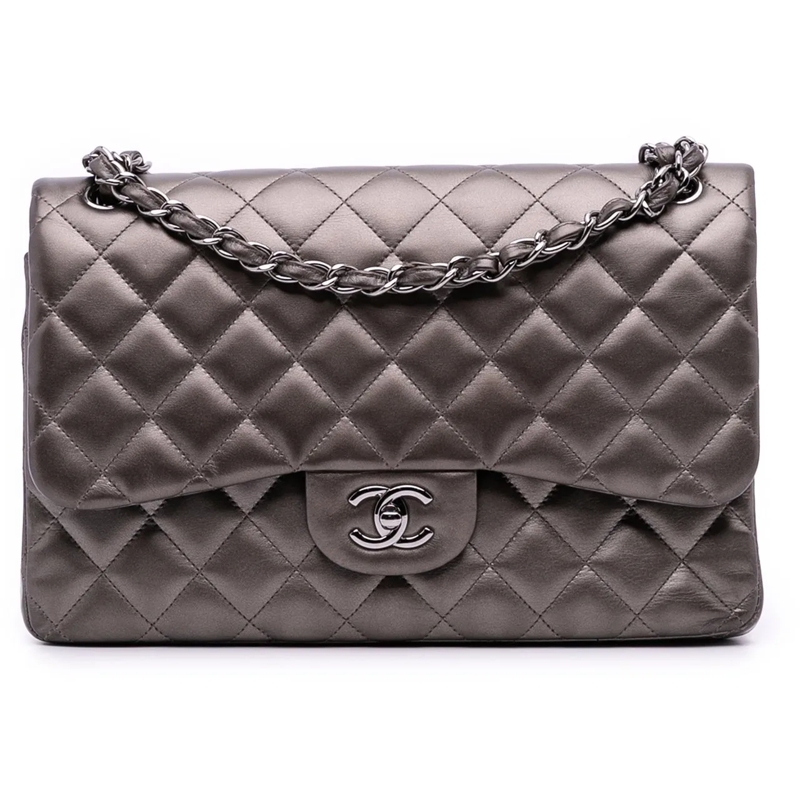 Chanel Schultertasche Jumbo Classic Lambskin Double Flap grau