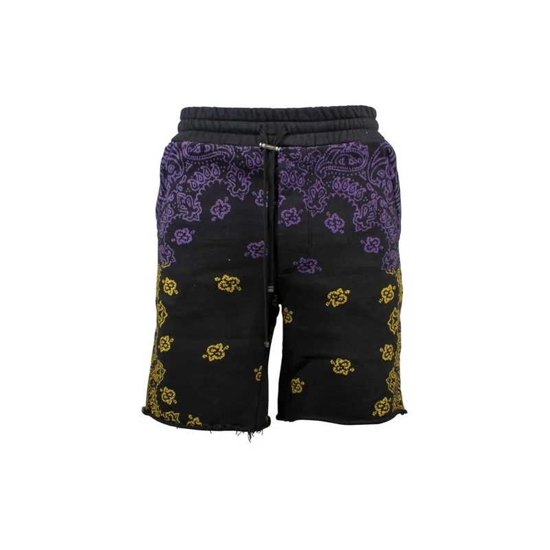 Amiri Casual Shorts Printed Black Cotton Shorts With Bandana Design Black