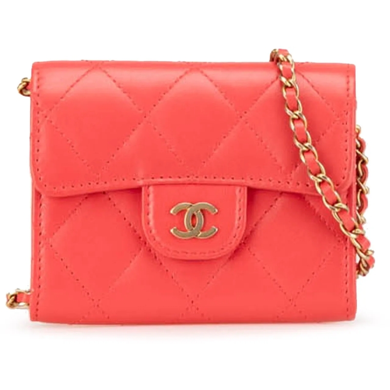 Chanel Schultertasche Quilted Lambskin Flap Card Holder on Chain rot
