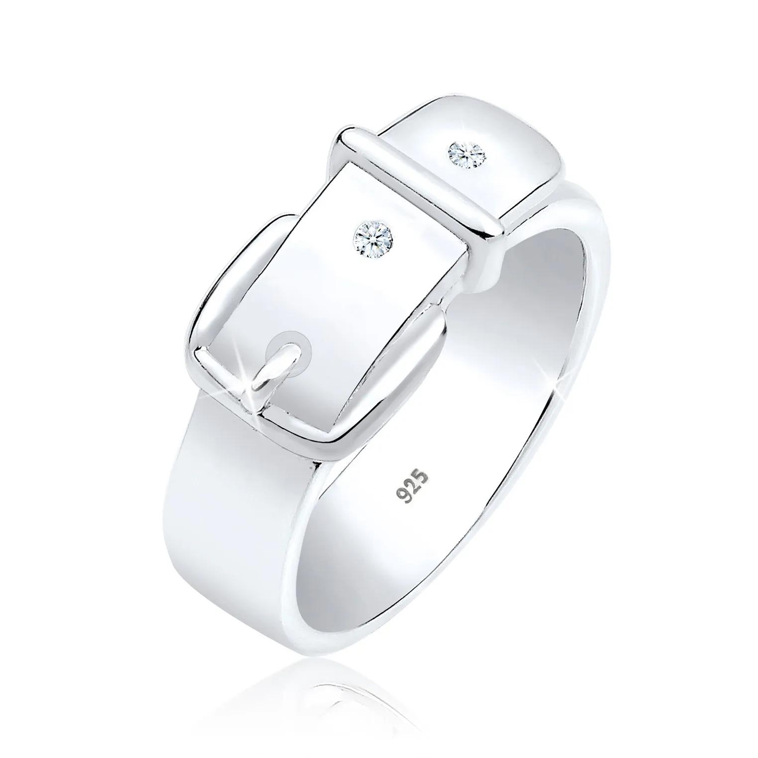 Elli Ringe - Ring Gürtel Symbol Diamant 0.03 ct. 925 Sterling S - Gr. 52 MM - in Weiß - für Damen