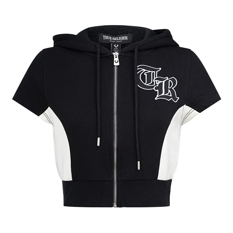 True Religion Jacke Crop Zip-Hoodie schwarz