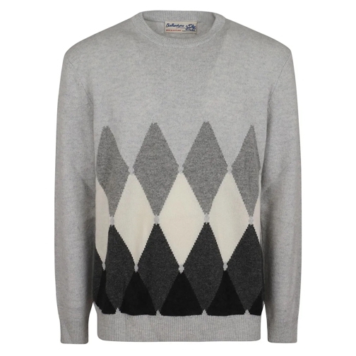 Ballantyne Pullover Diamond Pattern Cashmere Sweater Grey