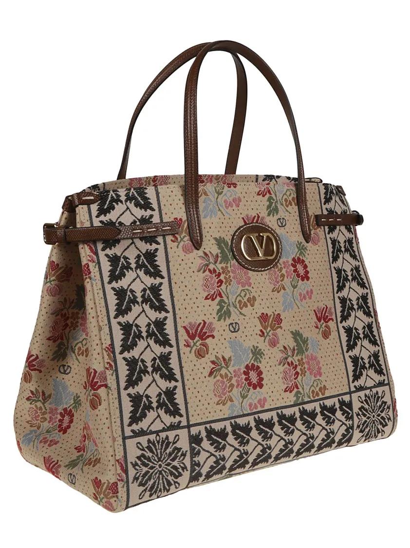 Valentino Totes & shoppers Medium Floral Jacquard Tote With Signature Metal A in bruin