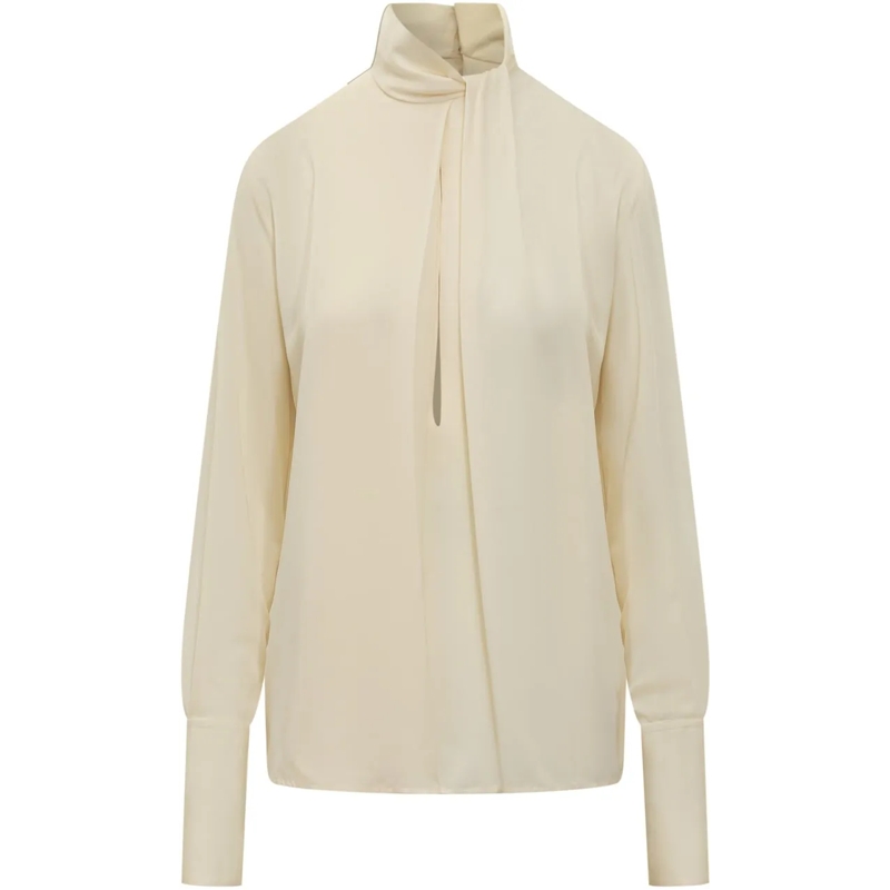 Tom Ford Bluse Tom Ford Blusa con Fiocco e Collo Alto weiß