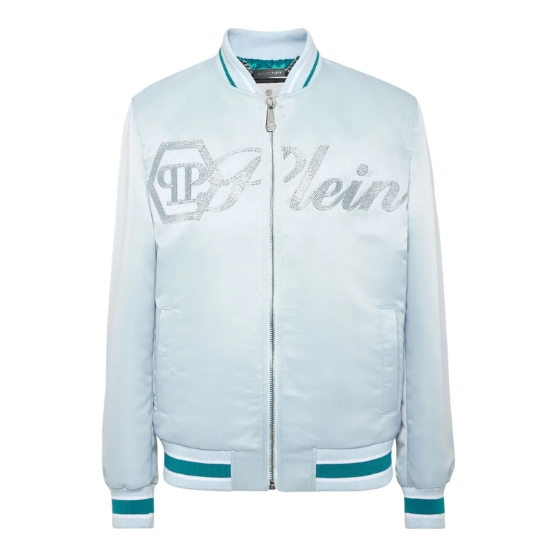 Philipp Plein Daunenjacke Bomberjacke Mit Schmucksteinen hell-blau