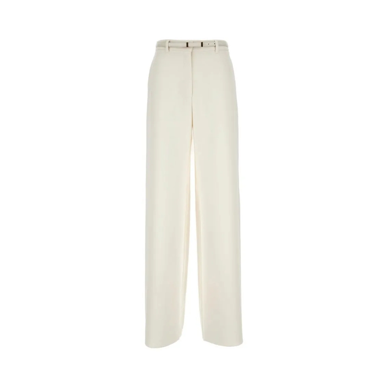Max Mara  Wide Leg Trousers With Leather Belt Neutrals