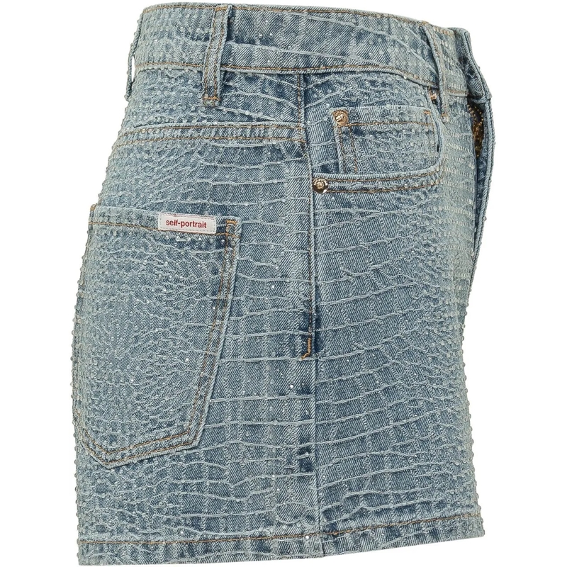 Self Portrait Shorts Shorts in Denim con Texture Effetto Croco hellblau(Image 3)