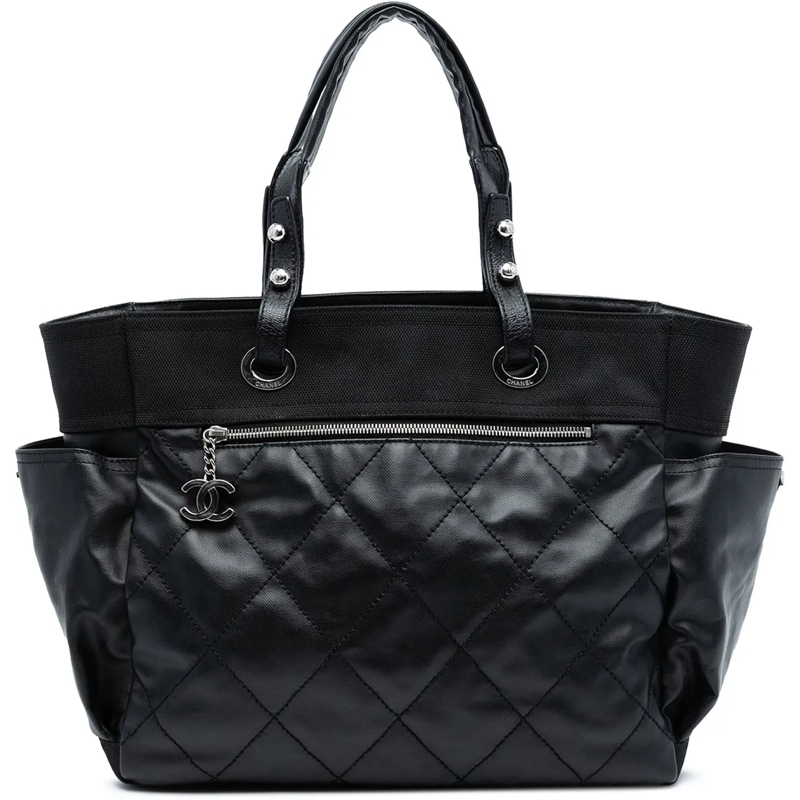 Chanel Shopper Large Quilted Coated Canvas Paris Biarritz Tote schwarz