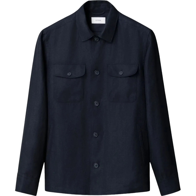Eton Weste Eton Four Pocket Linen Lyocell Shirt Jacket Oversh blau