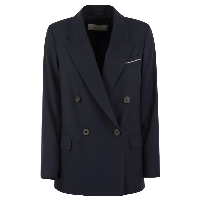 Peserico Blazer Viscose Blend Double-Breasted Blazer Blue