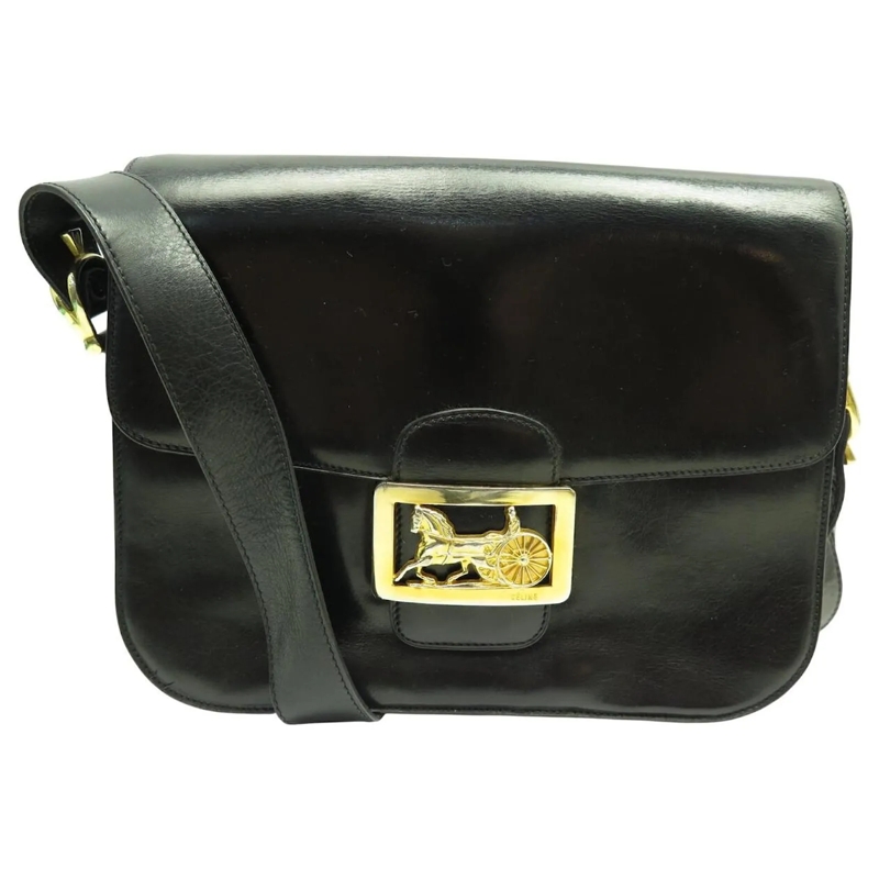 Celine Crossbody Bag VINTAGE CELINE CLASSIC LOGO CALECHE SCHWARZE LEDER schwarz