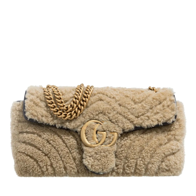 Gucci Schultertasche Shearling Small Marmont Shoulder Bag Beige
