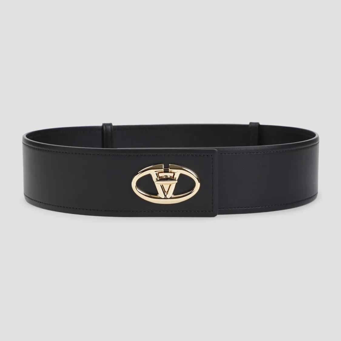 VALENTINO Gürtel - Vlogo Black Calf Leather Belt - Gr. 70 - in Schwarz - für Damen