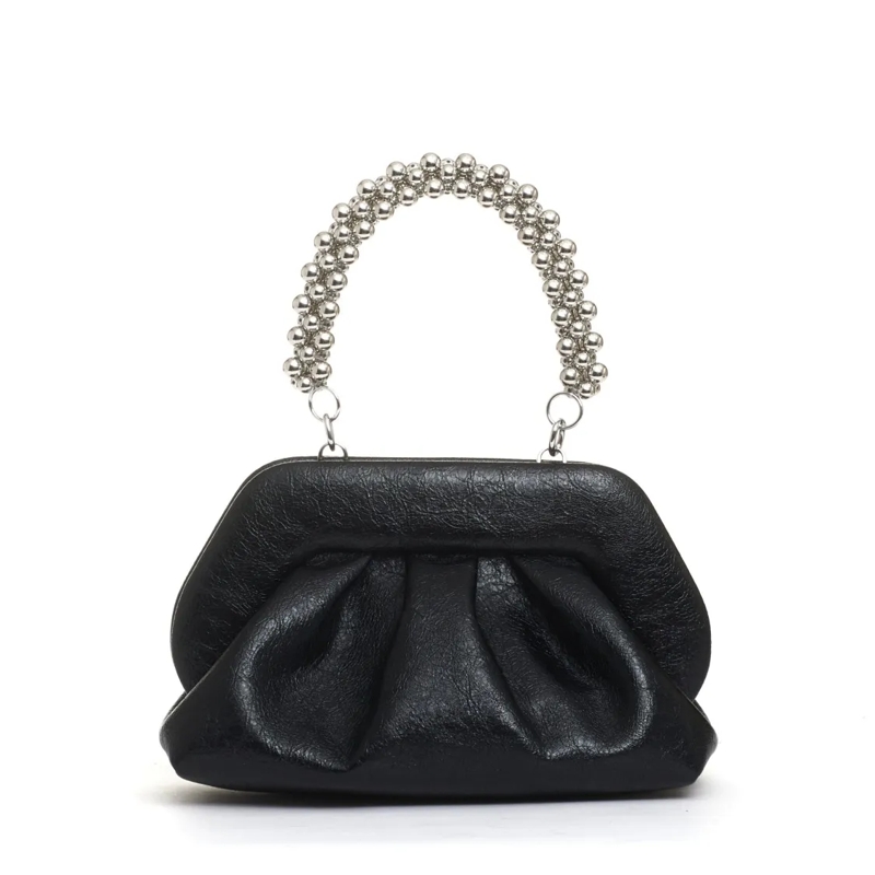 Themoirè Pochette Black Chain Handle Clutch Black