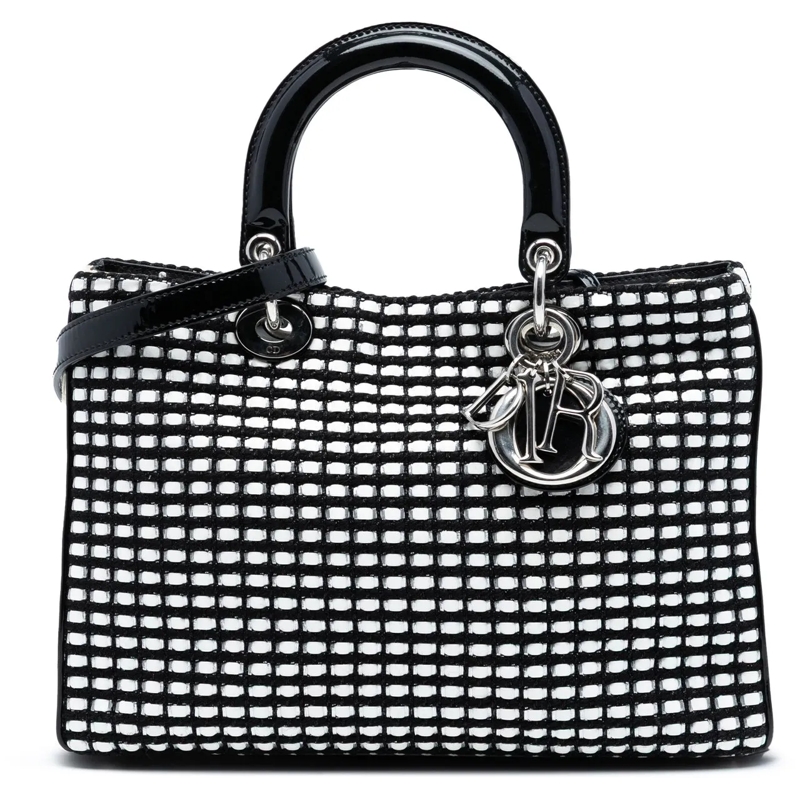 Christian Dior Schultertasche Medium Patent and Tweed Diorissimo Satchel schwarz