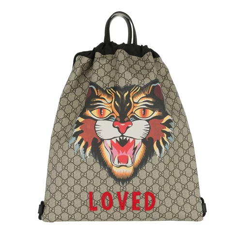 Gucci GG Supreme Angry Cat Print Soft Backpack Beige Ebony Rucksack