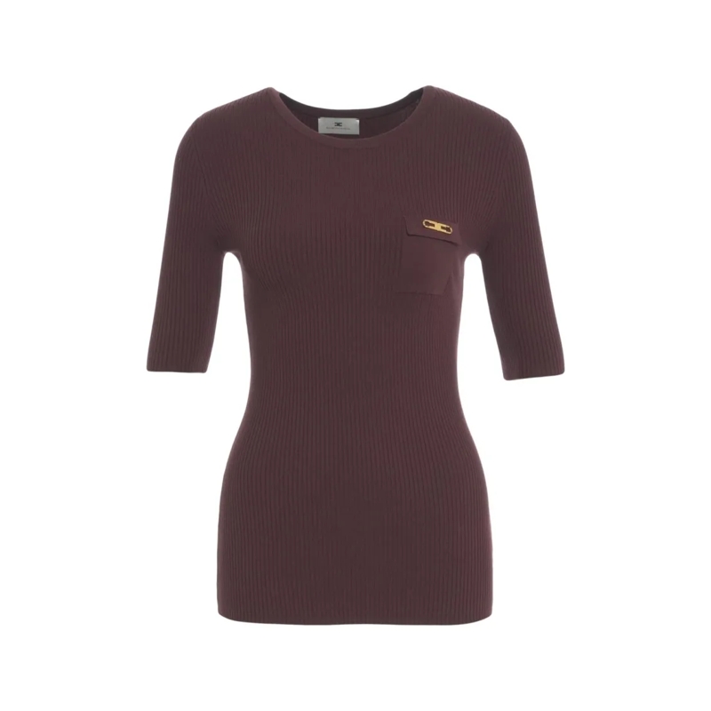 Elisabetta Franchi T-shirt Ribbed Knit T-Shirt Brown