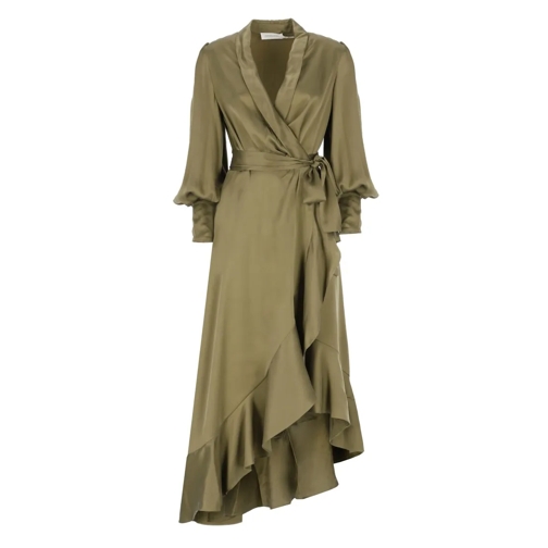 Zimmermann Midi-Kleider Green Silk Wrap Dress Green