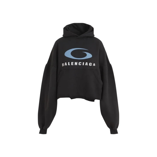 Balenciaga Black Cotton Cropped Hoodie Black Shirts