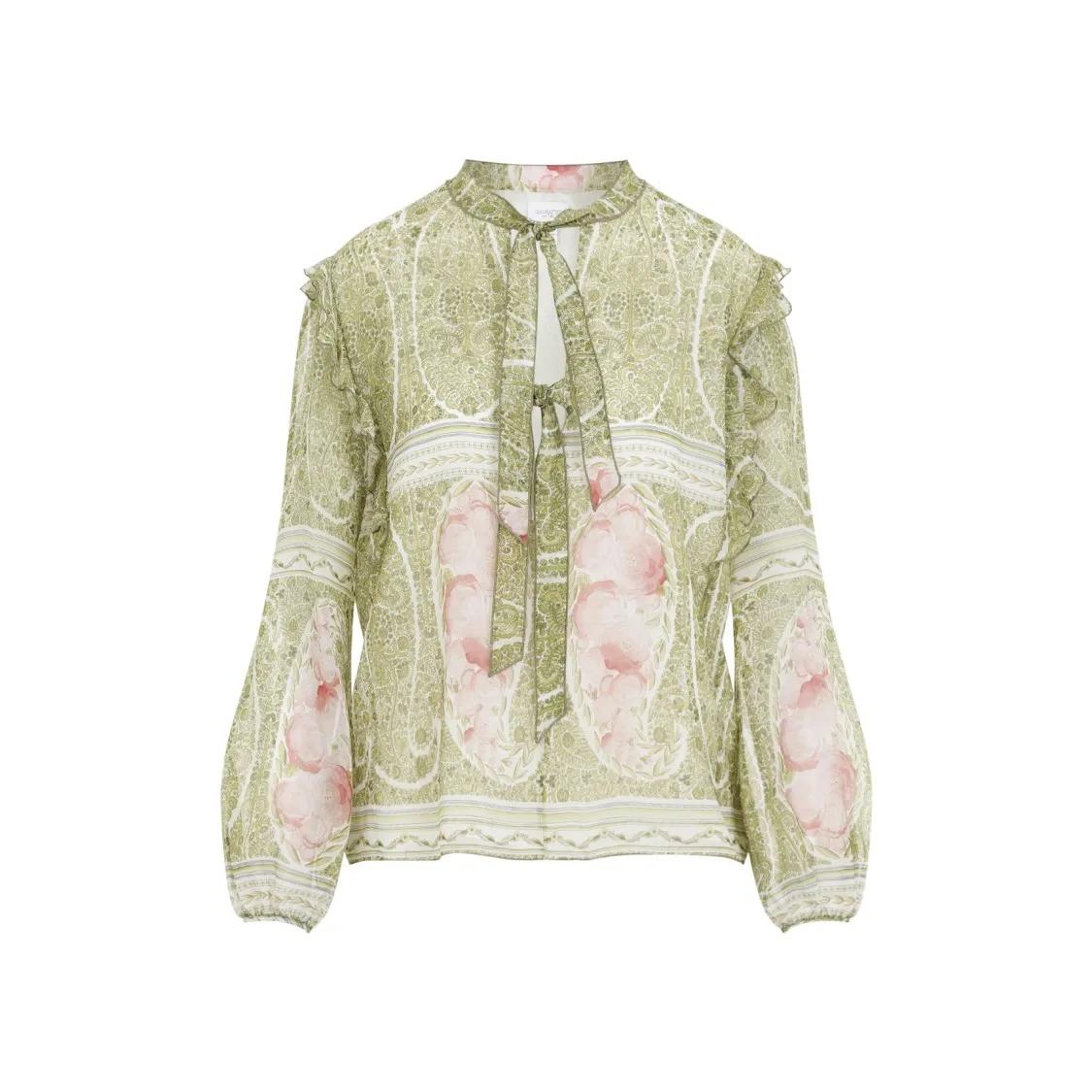 Giambattista Valli - Printed Green And Pink Silk Blouse - Größe 42 - grün