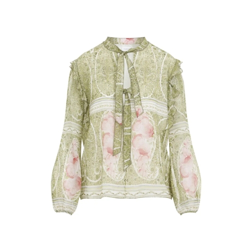 Giambattista Valli Blusen Printed Green And Pink Silk Blouse Green