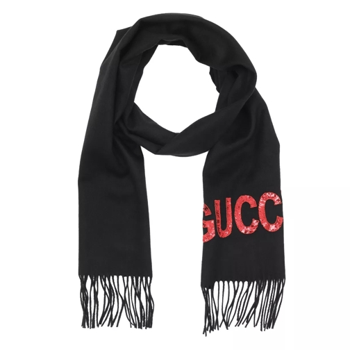 Gucci Guccy Printed Scarf Black/Red Cashmere Scarf
