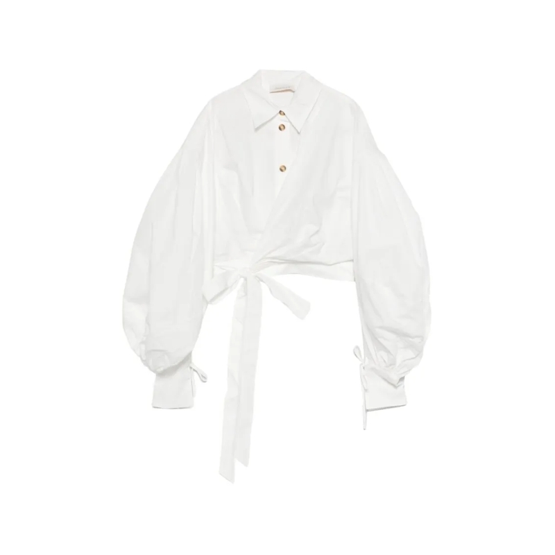 Zimmermann Hemd Ivory Cropped Button-Down Shirt With Wrap-Around T White