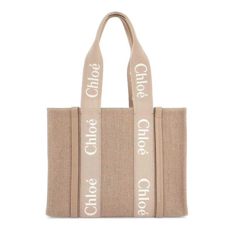 Chloé Fourre-tout Medium Linen Tote Bag With Logo Print Straps Neutrals