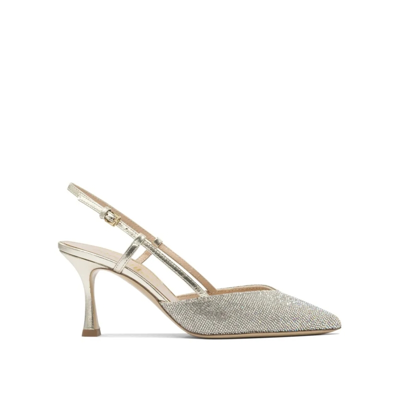 Ninalilou Pumps Pointed Toe Silver Rhinestone Heeled Shoes Silver