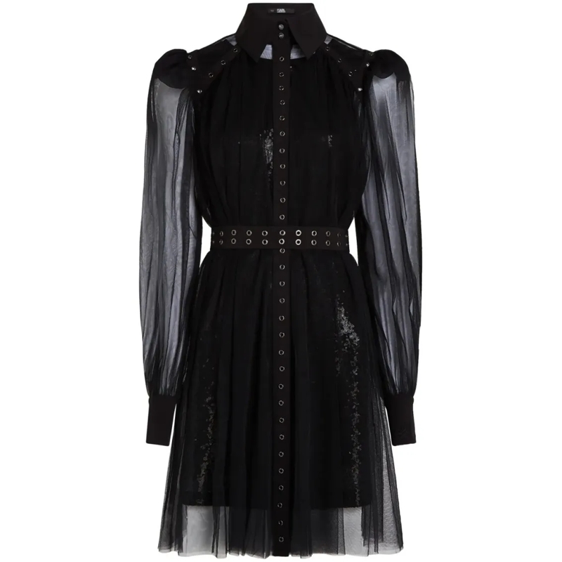 Karl Lagerfeld Midi-jurk Fitted Bodice Dress With Flowing Skirt Black