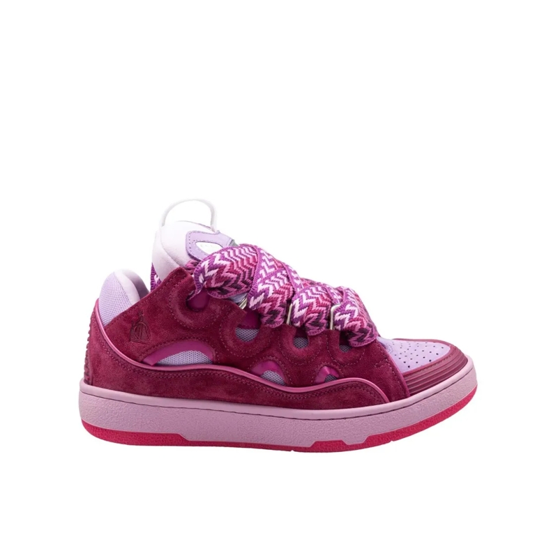 Lanvin Low-Top-Sneaker Curb Leather And Fabric Sneakers In Lilac Color Pink