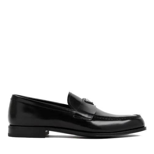 Prada Black Polished Leather Loafers Black Mocassin