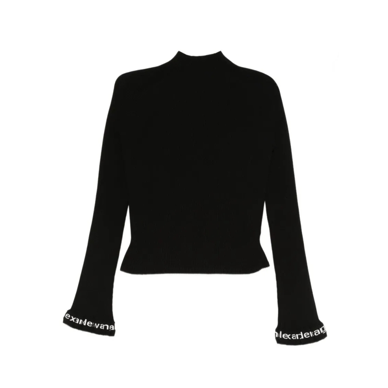 Alexander Wang Trui Fitted Black Ribbed Sweater With Mock Neck Black