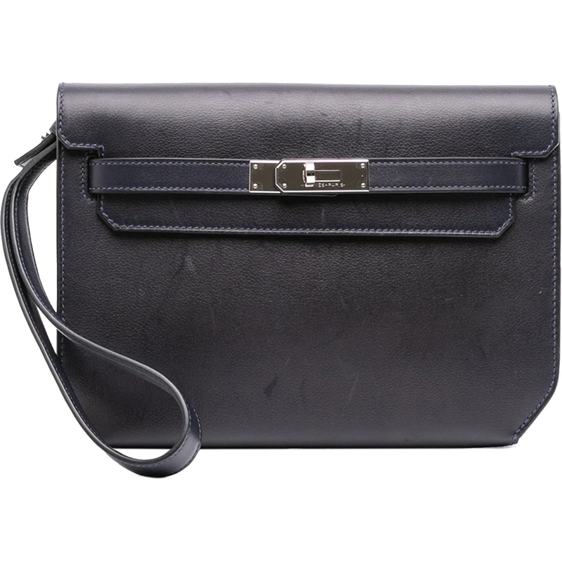 Hermès Pochette Evergrain Kelly Depeches Pouch 25 blau