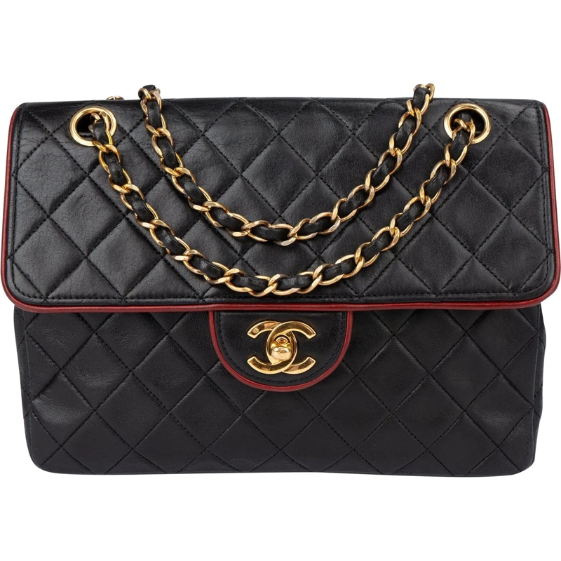 Chanel Schultertasche Chanel Bicolor Quilted Lambskin 24K Gold Single Fl schwarz