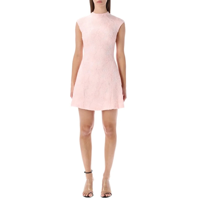 Rotate Mini-jurk Flared Pink Mesh Mini Dress With Floral Embroidery Pink