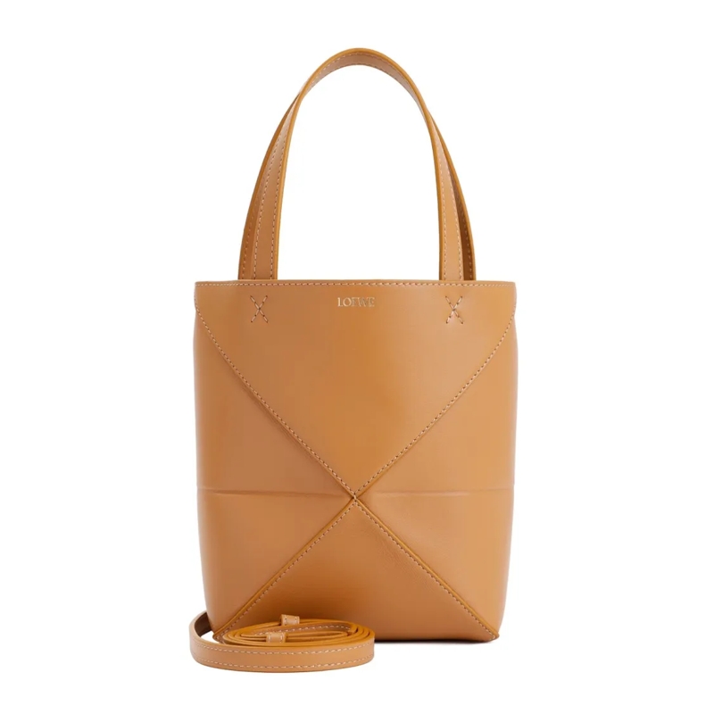 Loewe Fourre-tout Compact Brown Calf Leather Puzzle Fold Tote Mini Brown