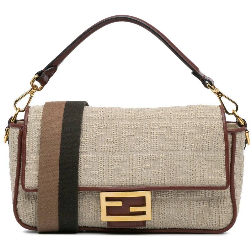Fendi Schultertasche Zucca Embroidered Canvas Baguette Satchel braun